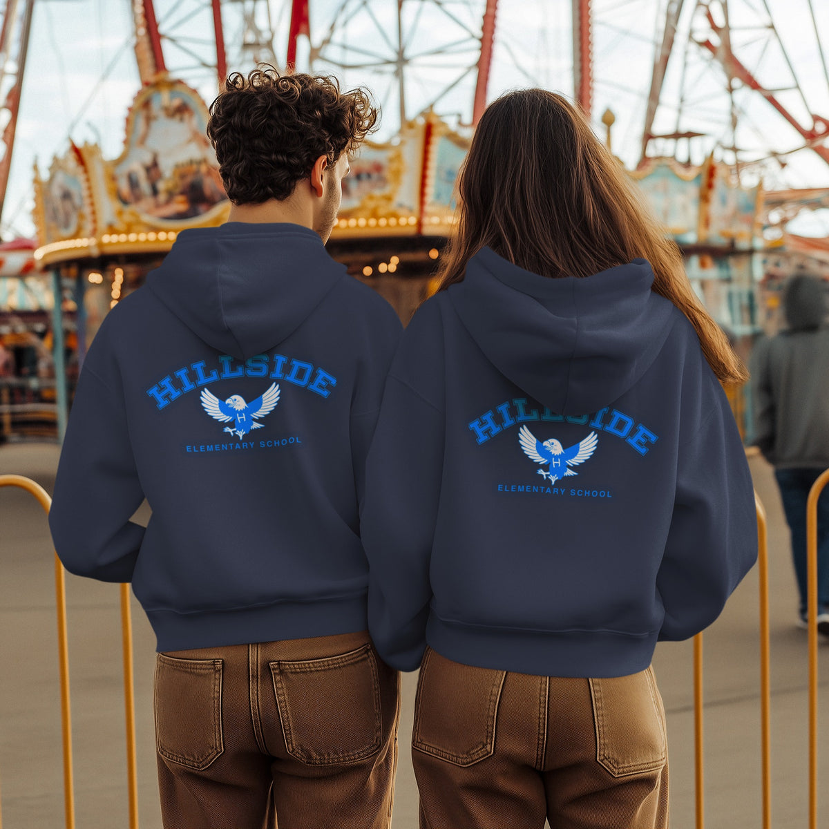 Hillside Zippered Hoodie Navy Blue (Style B) - Front & Back