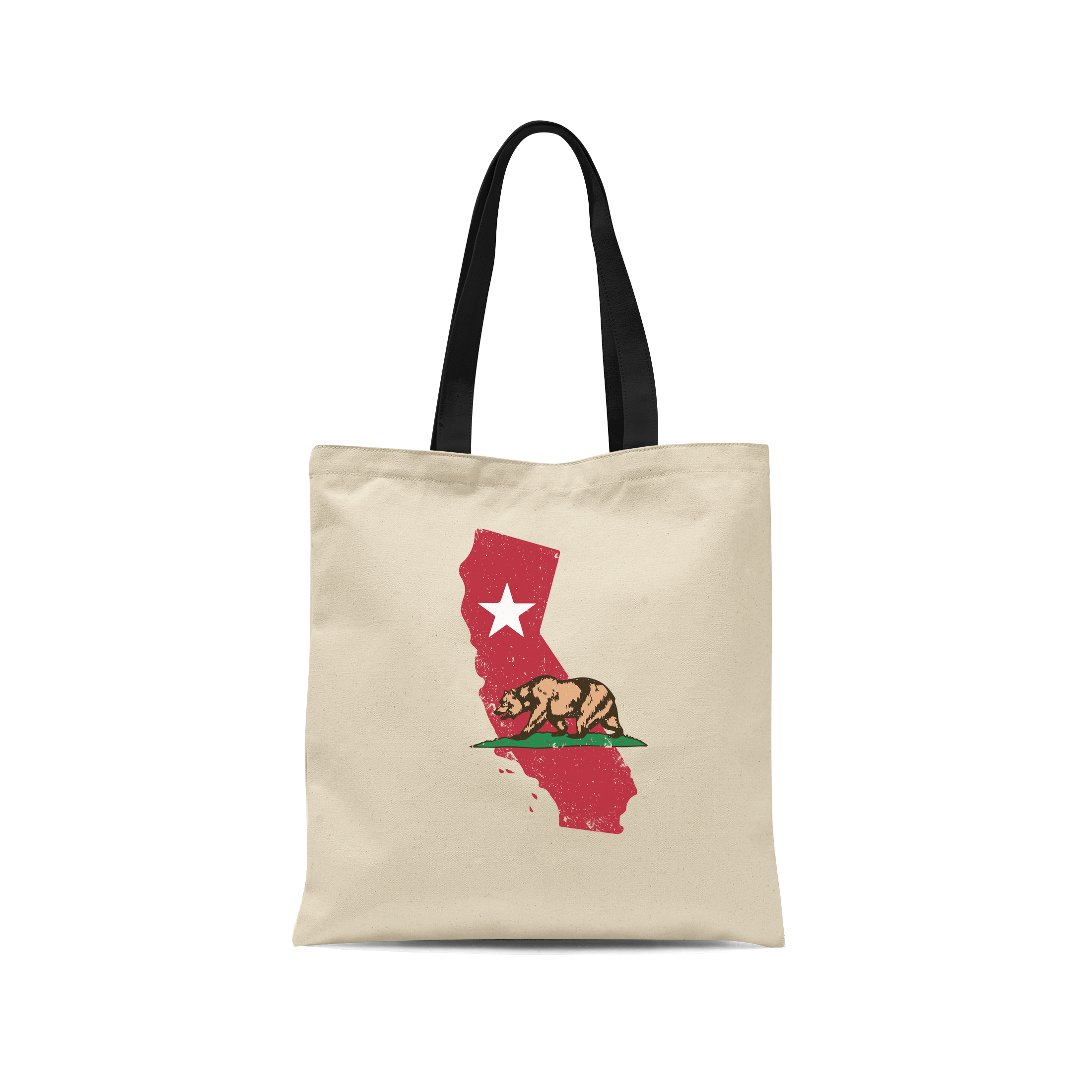 California Republic State Flag Bear Design Tote Bag (demo) Natural Black Handle