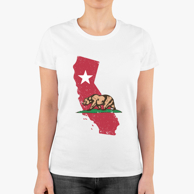 California Republic State Flag Bear Design Women's T-Shirt (Demo) White