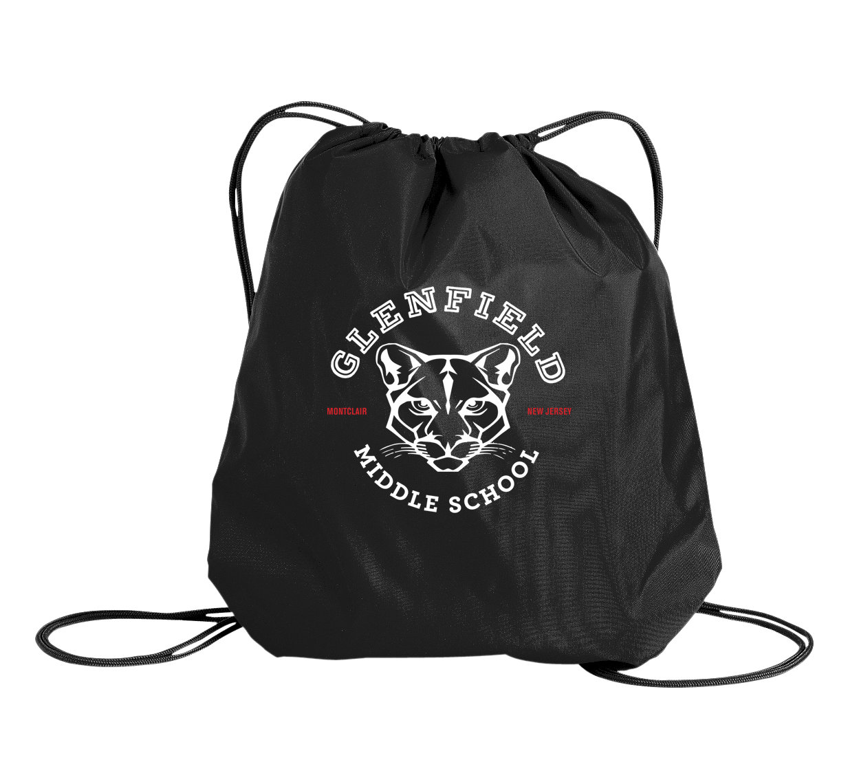 Glenfield Middle School cougar crest black cinch pack
