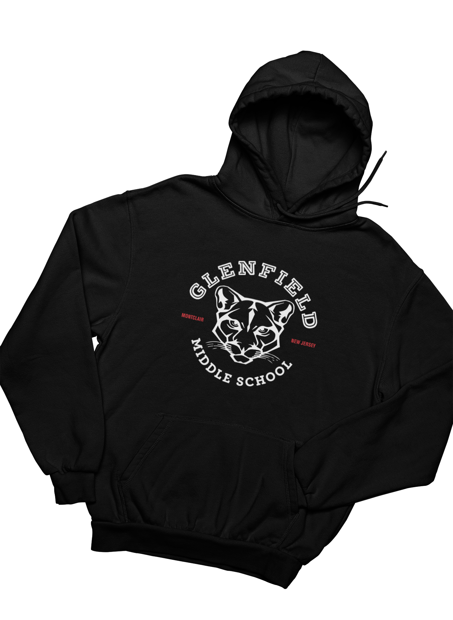 Glenfield Middle School cougar crest black pullover hoodie