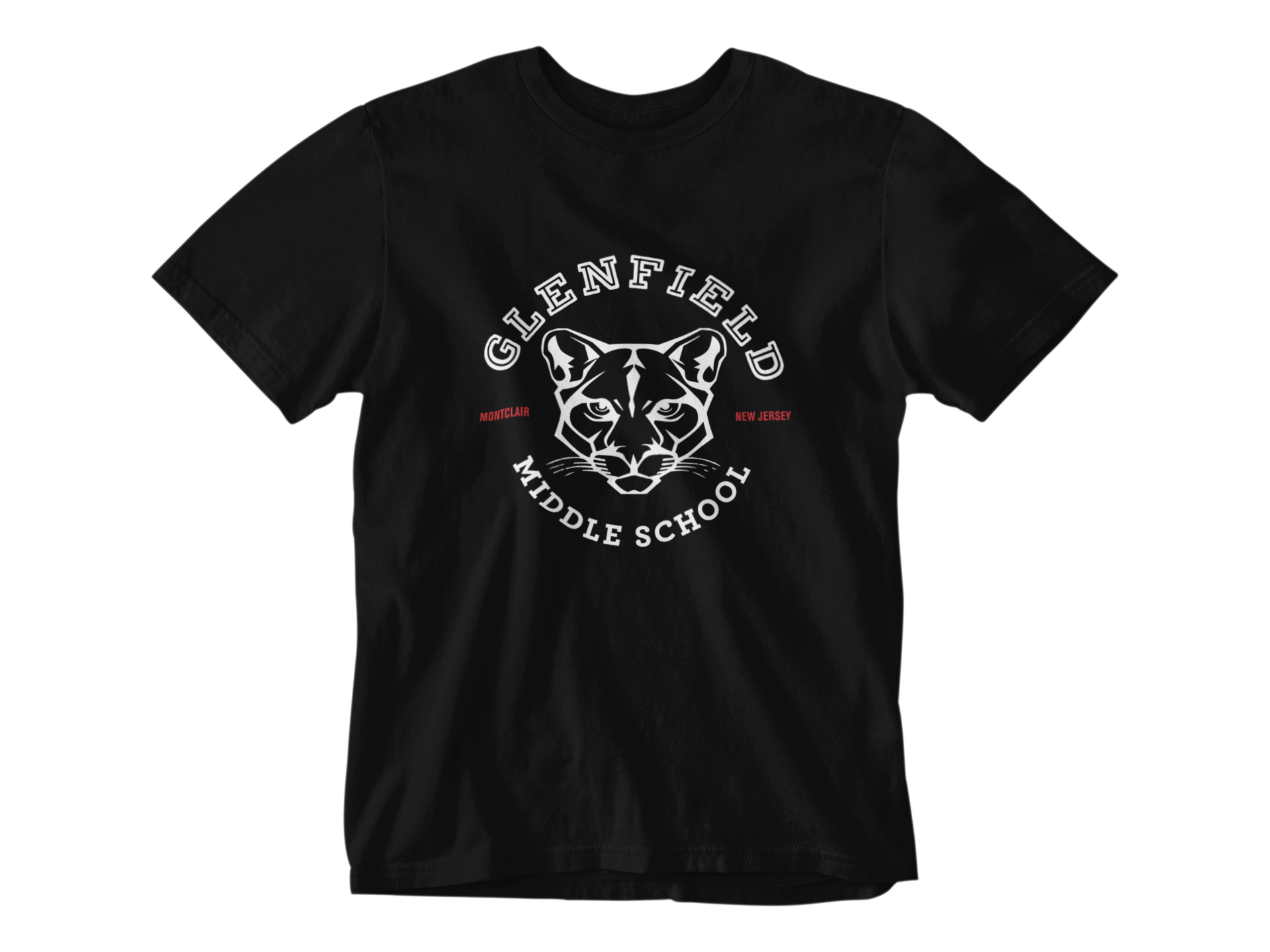 Glenfield Middle School cougar crest black t-shirt