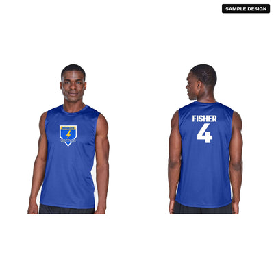 Team 365 TT11M Zone Performance Muscle Team Tee in Sport Royal with a sample team logo on the front, and the back with player name FISHER and number 4