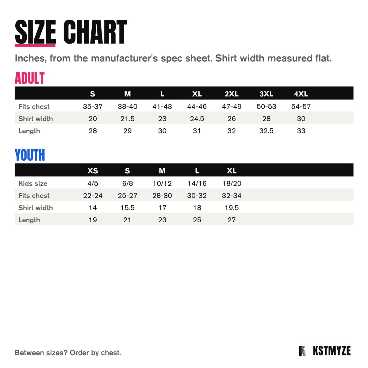 Port & Company PC380LS Long Sleeve Performance Team Tee size chart: adult S to 4XL, youth XS to XL, in inches