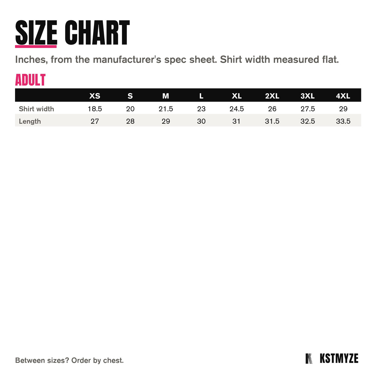 Team 365 TT11M Zone Performance Muscle Team Tee size chart: adult XS to 4XL, in inches