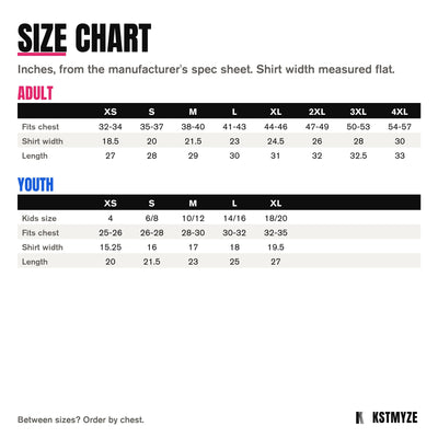 Sport-Tek ST350LS Long Sleeve PosiCharge Competitor Team Tee size chart: adult XS to 4XL, youth XS to XL, in inches