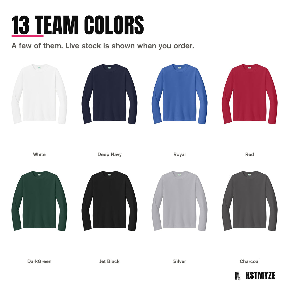 Port & Company PC380LS Long Sleeve Performance Team Tee in 13 colors, including White, Deep Navy, Royal, Red, DarkGreen, Jet Black, Silver, Charcoal