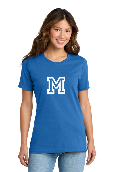 Montclair High School Ladies Short Sleeve T-Shirt M Front Design, Royal