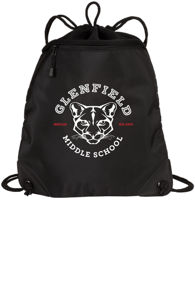 Glenfield cougar crest black cinch pack with front zippered pocket