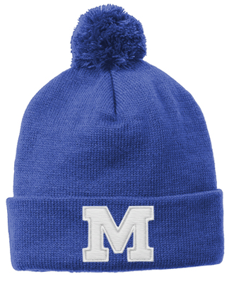 MHS Solid Pom Pom Beanie Royal M Design /  Embroidered